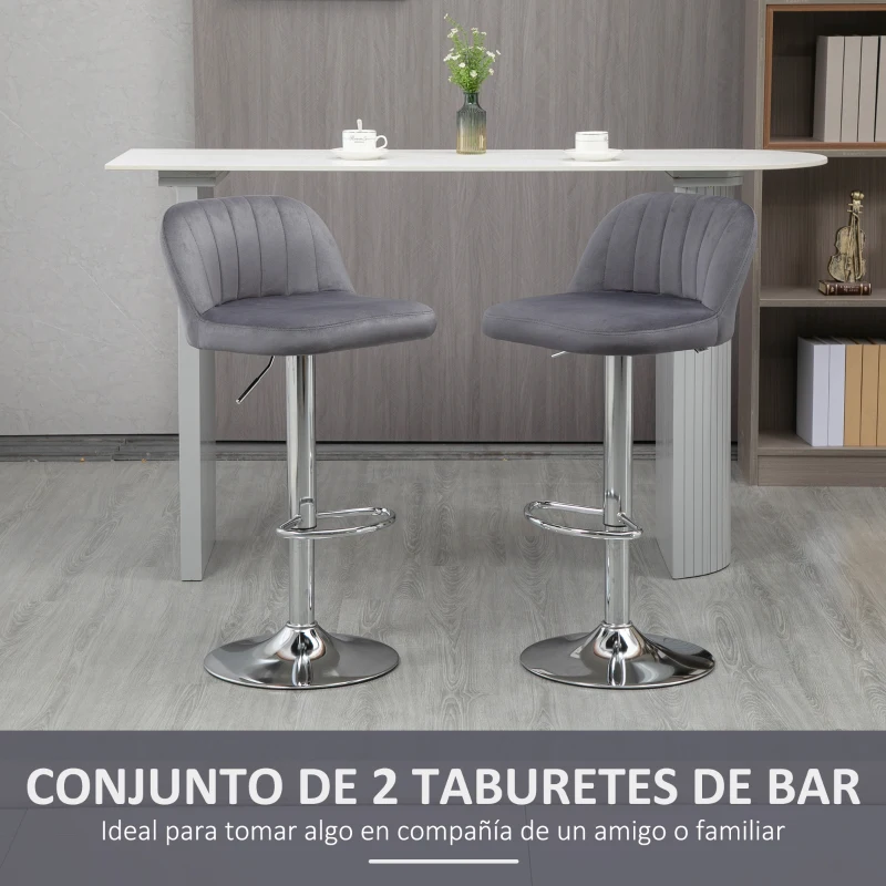 HOMCOM Juego de 2 Taburetes de Cocina Taburetes Altos con Altura Ajustable Asiento Giratorio 43x45x81-101 cm Gris