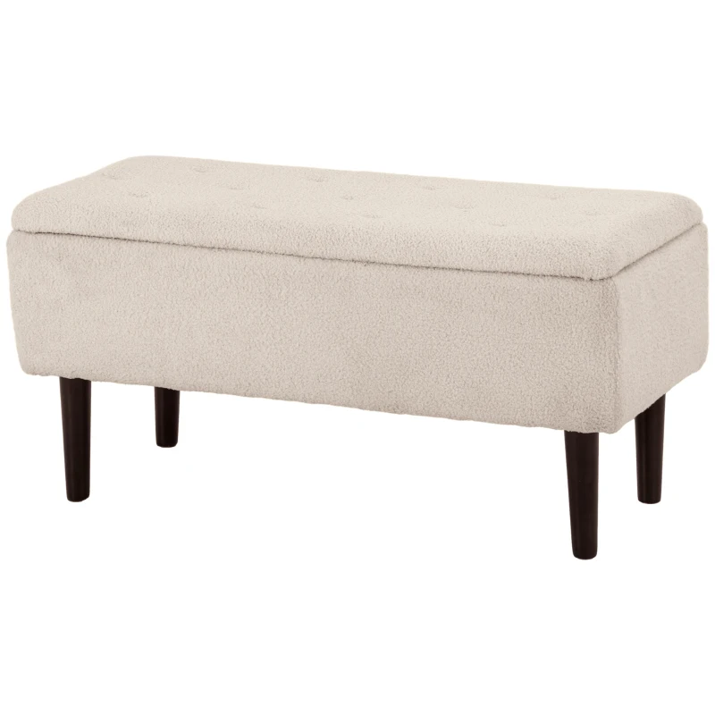 HOMCOM Scaun Modern cu Spațiu de Depozitare și Picioare din Lemn, Scaun Tapițat pentru Living sau Dormitor, 95x38x45 cm, Bej