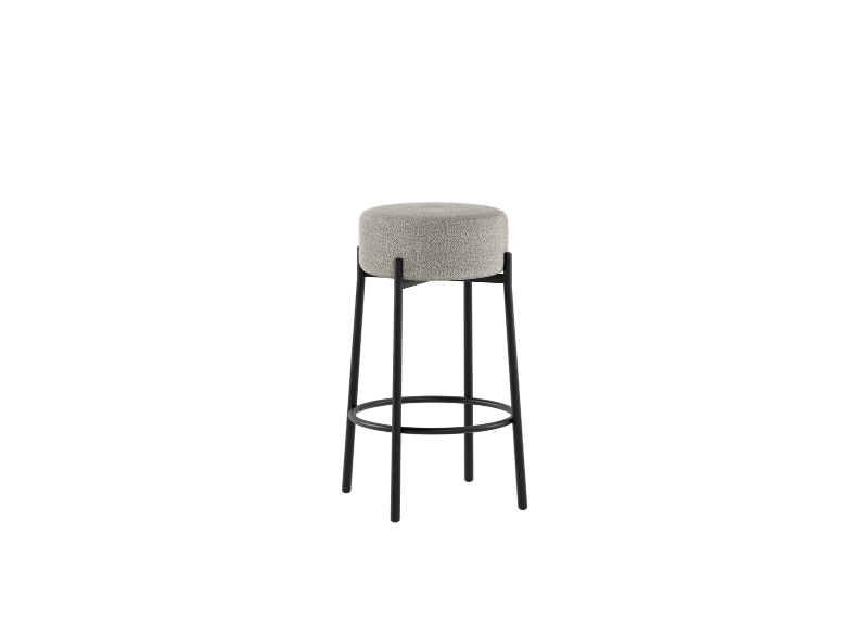 STONES Set 2 scaune de bar din țesătură gri deschis cu picioare metalice negre 41cm X 41cm H. 67cm