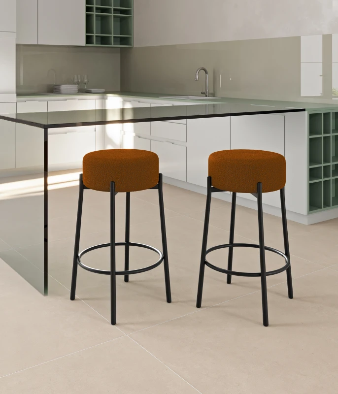 STONES Set 2 scaune de bar din țesătură ruginie cu picioare metalice negre 41cm X 41cm H. 67cm