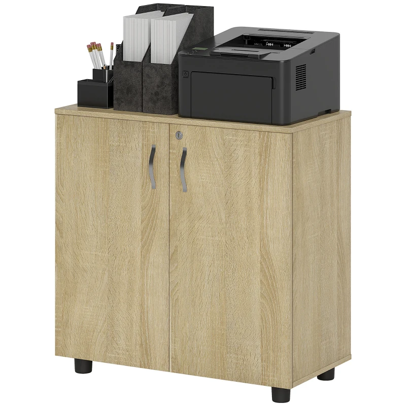 Vinsetto Meuble de Bureau de Rangement Polyvalent avec Serrure, 2 Portes et Étagère Interne, 80x40x80 cm, Chêne