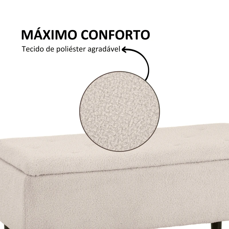 HOMCOM Banco de Armazenamento em Borrego Capacidade 47L Tampa Abatível e Pés de Madeira de Borracha Carga 120 kg 95x38x45 cm Bege