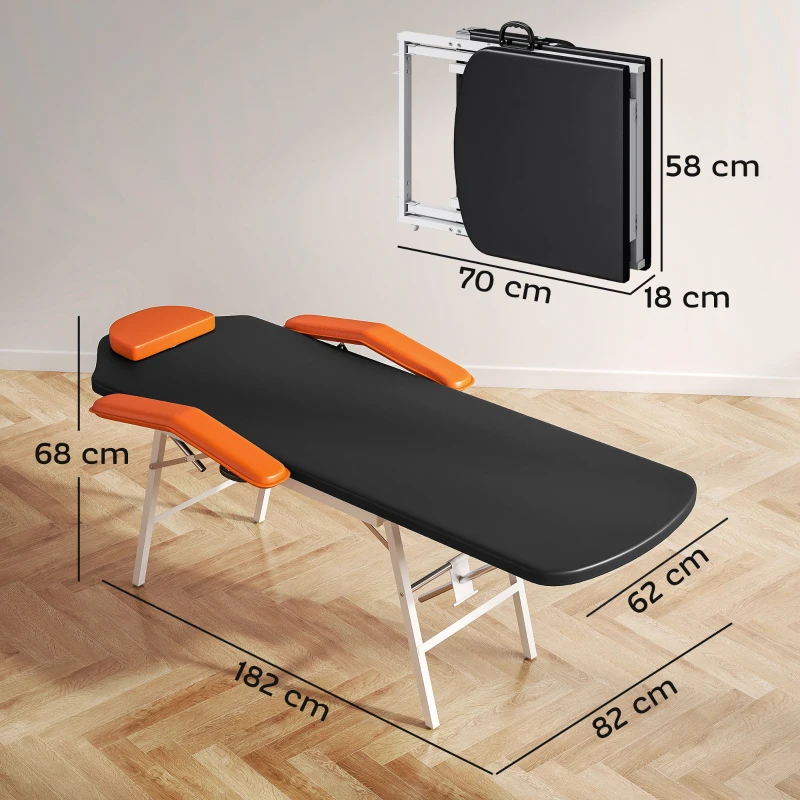 HOMCOM Camilla Masaje Plegable Portátil de 3 Zonas con Respaldo Ajustable Reposacabezas Reposabrazos 182x82x68 cm Naranja