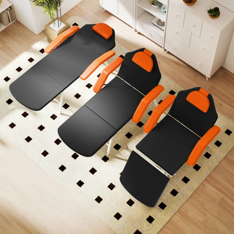 HOMCOM Camilla Masaje Plegable Portátil de 3 Zonas con Respaldo Ajustable Reposacabezas Reposabrazos 182x82x68 cm Naranja