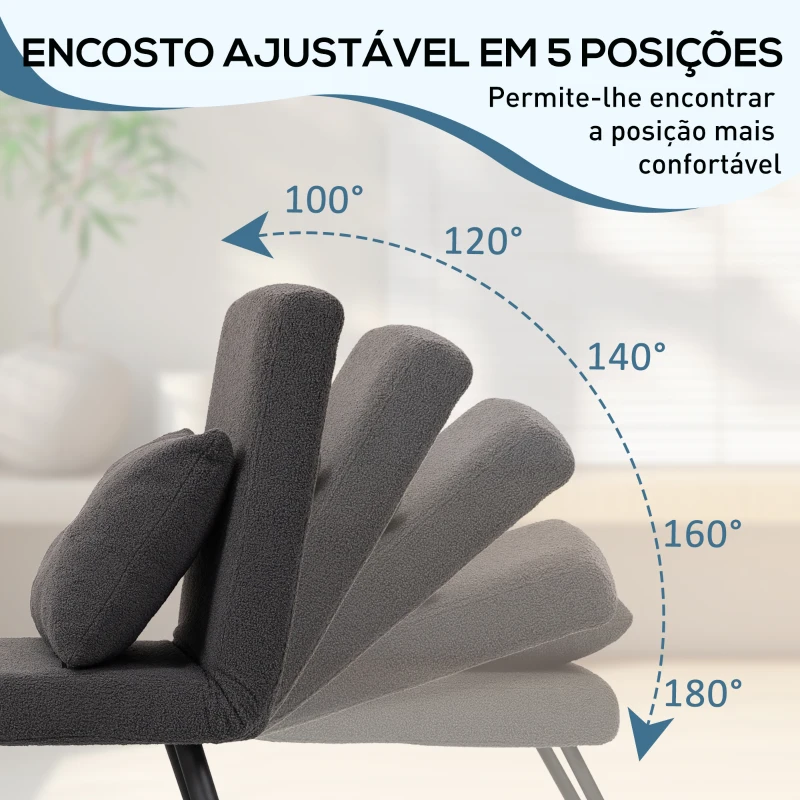 HOMCOM Poltrona Convertível em Cama Poltrona 3 em 1 Convertível em Cama com Encosto Ajustável em 5 Níveis 63x73x81 cm Cinza