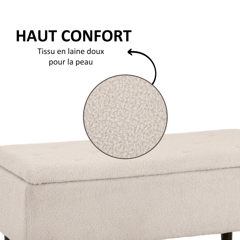 HOMCOM Banc de rangement coffre de rangement pieds en bois de caoutchouc 95 x 38 x 45 cm beige