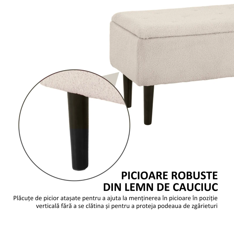HOMCOM Scaun Modern cu Spațiu de Depozitare și Picioare din Lemn, Scaun Tapițat pentru Living sau Dormitor, 95x38x45 cm, Bej