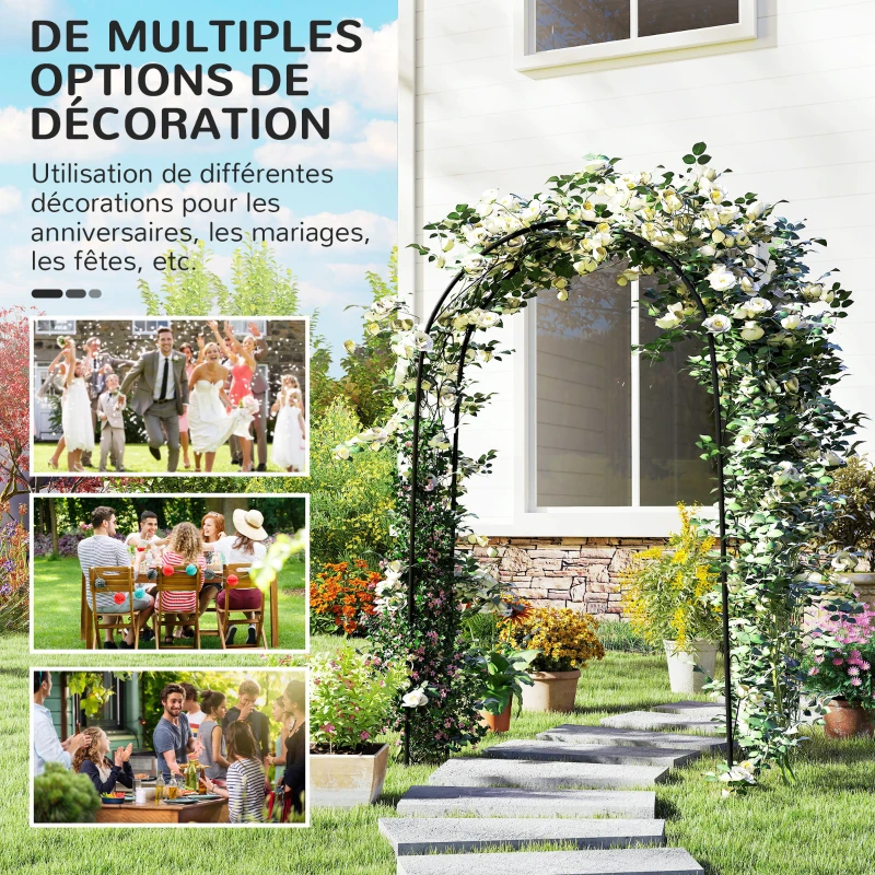 Outsunny Arche de Jardin Arche à rosiers Style Fer forgé dim. 125L x 37l x 230H cm acier époxy Noir pour plantes grimpantes
