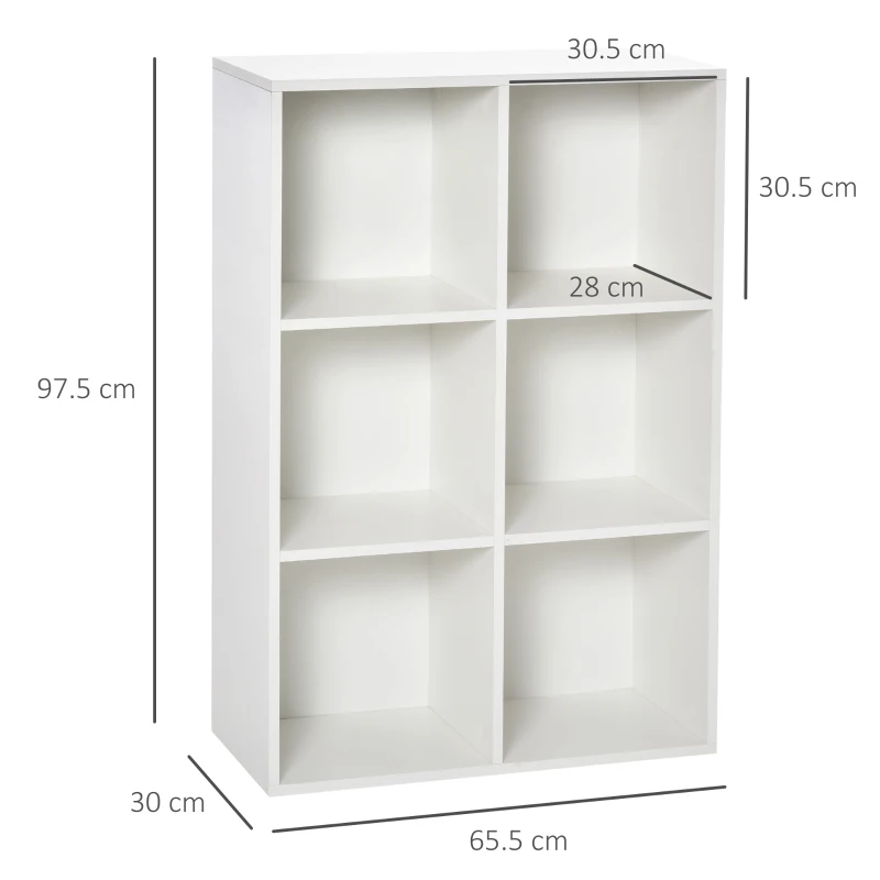 HOMCOM Mobile Libreria Moderno a 6 Cubi in Legno, 65.5x30x97.5 cm, Bianco