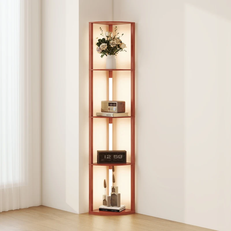 HOMCOM Corner Floor Lamp for Living Room Bedroom with Dimmable Warm White LED Light, Modern Tall Standing Lamp, Brown