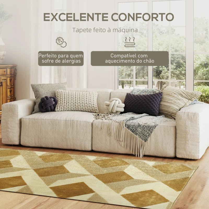 HOMCOM Tapete Sala de Estar 170x120 cm Tapete Lavável na Máquina de Lavar Pelo Curto Estilo Moderno Creme e Marrom Claro