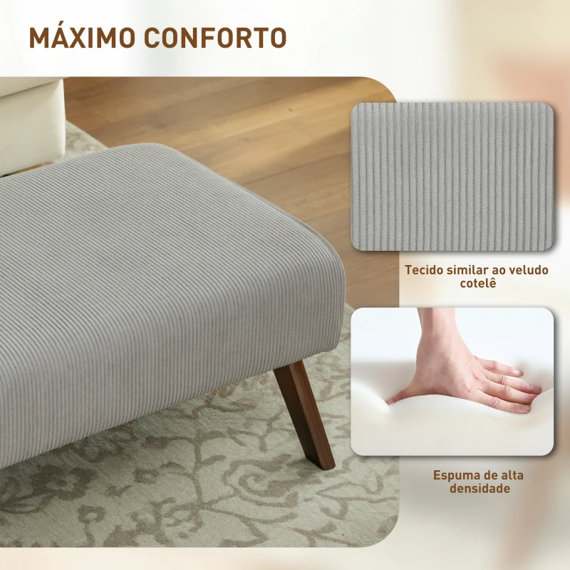 HOMCOM Apoio para Pés Estofado em Veludo Otomana Retangular com Assento Almofadado e Pés de Madeira 69x47x36 cm Cinzento Claro
