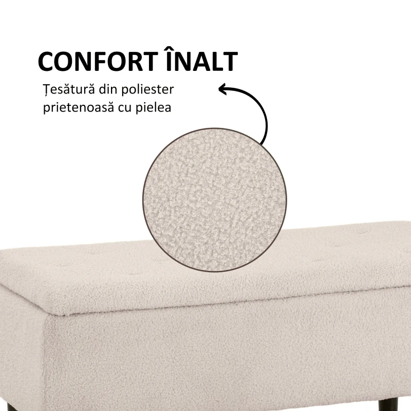 HOMCOM Scaun Modern cu Spațiu de Depozitare și Picioare din Lemn, Scaun Tapițat pentru Living sau Dormitor, 95x38x45 cm, Bej