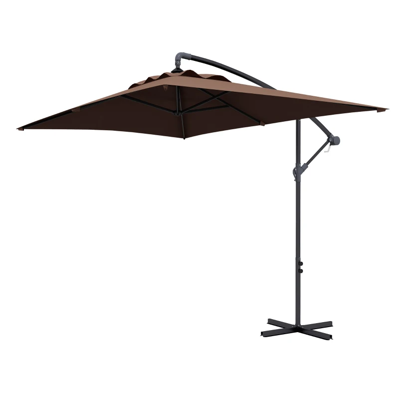 Outsunny Ombrellone da Giardino Decentrato con Base a Croce e Apertura a Manovella, 294x193cm, Marrone