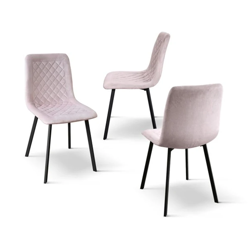 PAZZO DESIGN Set de 4 scaune Arianna din catifea roz cu picioare metalice
