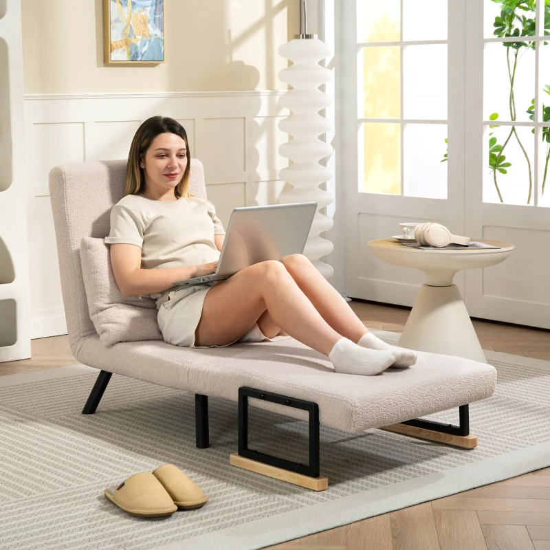 HOMCOM Poltrona Convertível em Cama Poltrona 3 em 1 Convertível em Cama com Encosto Ajustável em 5 Níveis 63x73x81 cm Bege