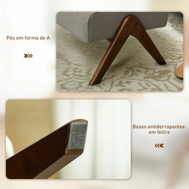 HOMCOM Apoio para Pés Estofado em Veludo Otomana Retangular com Assento Almofadado e Pés de Madeira 69x47x36 cm Cinzento Claro