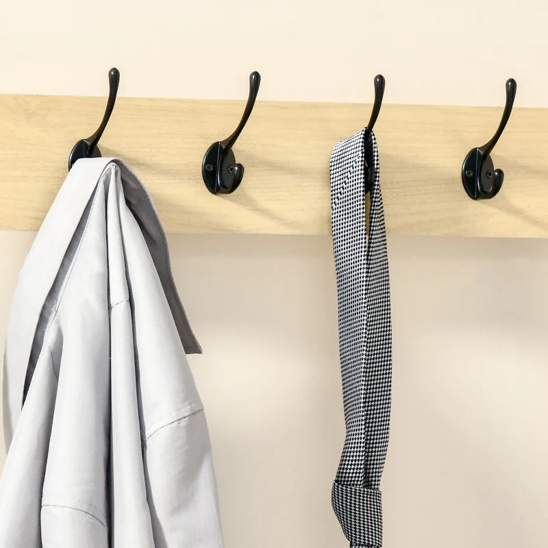 HOMCOM Perchero Metálico Zapatero con 3 Estantes y 4 Ganchos para Colgar Ropas para Pasillo Entrada 60x40x175cm Negro y Natural