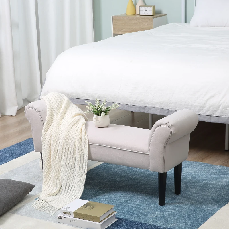 HOMCOM Taburete Pie de Cama Banqueta con Brazos Tapizada tipo Banco de Madera para Dormitorio Salón Recibidor 102x36x51cm Carga 130kg(m-7)