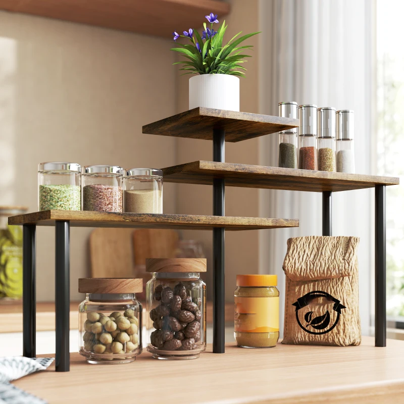 HOMCOM Scaffale da Cucina, Girevole Scaffale Porta Microonde con 3 Livelli, Scaffale Porta Spezie Industriale in Metallo, 40 x 18 x 36,5 cm