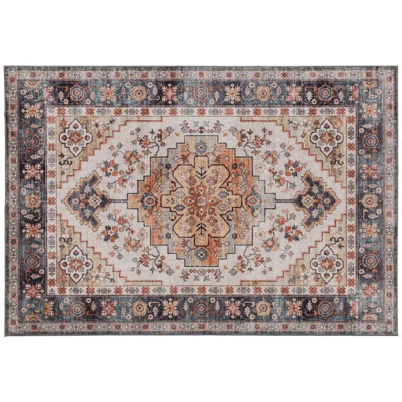 HOMCOM Tapis Bohémien Antidérapant et Lavable à Poils Courts pour Salon et Chambre, 230x160 cm, Marron