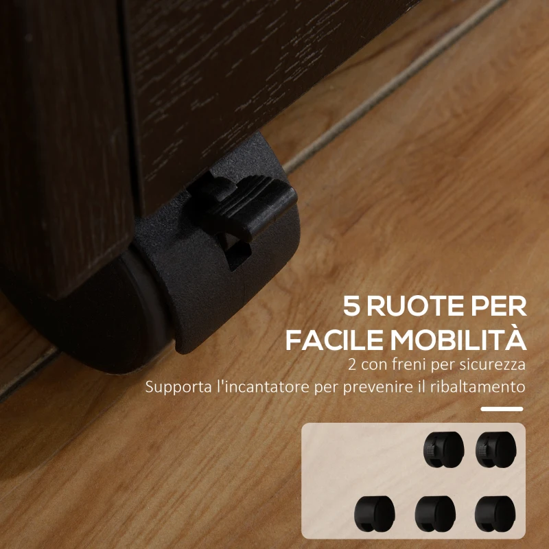 HOMCOM Cassettiera Portadocumenti in Legno a 3 Cassetti con Chiavi di Sicurezza e 5 Ruote, 39.2x40x65.4 cm, Nero