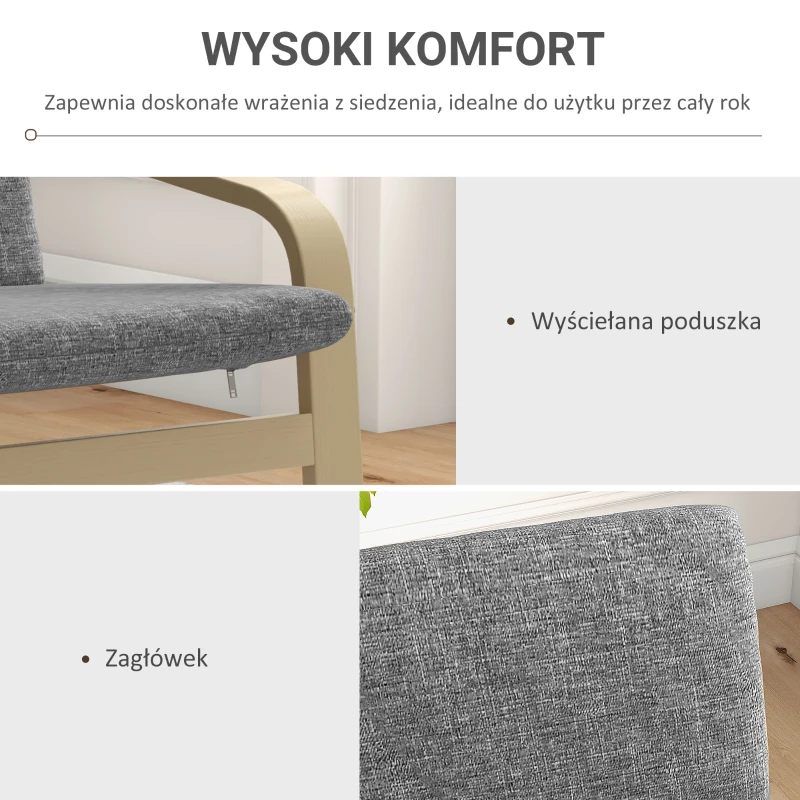 HOMCOM Fotel relaksacyjny z podłokietnikami, pokryty lnem, z drewnianym stelażem, kolor szary