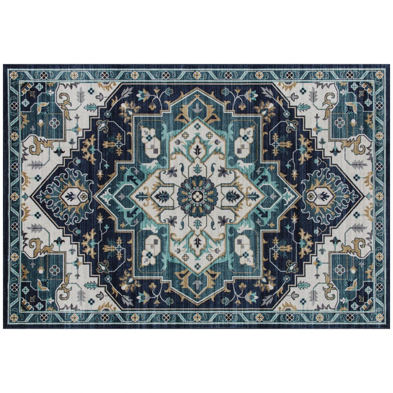 HOMCOM Tapis Boho Antidérapant et Lavable à Poil Court pour Salon et Chambre, 230x160 cm, Multicolore