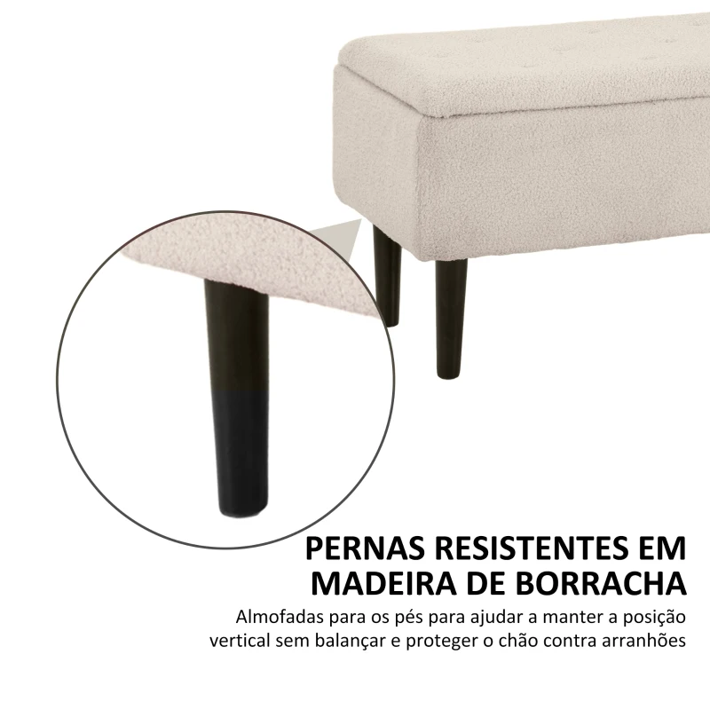 HOMCOM Banco de Armazenamento em Borrego Capacidade 47L Tampa Abatível e Pés de Madeira de Borracha Carga 120 kg 95x38x45 cm Bege