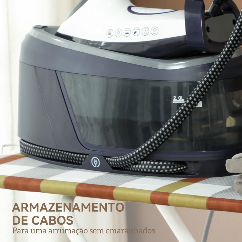 HOMCOM Ferro com Caldeira 2800W 100 g/min 8 Bares Função ECO Base de Cerâmica Desligamento Automático Sistema Anticalcário Autolimpeza Depósito Amovível 2 L Azul