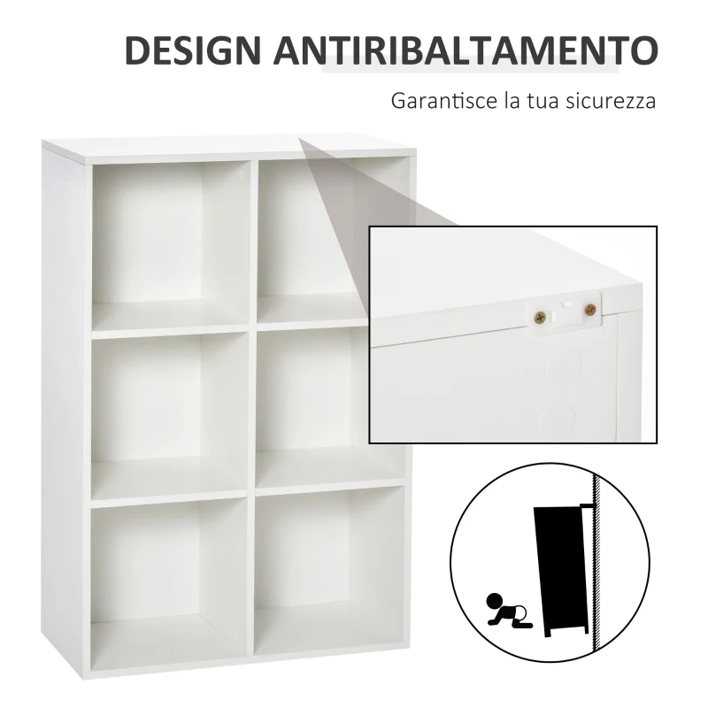 HOMCOM Mobile Libreria Moderno a 6 Cubi in Legno, 65.5x30x97.5 cm, Bianco