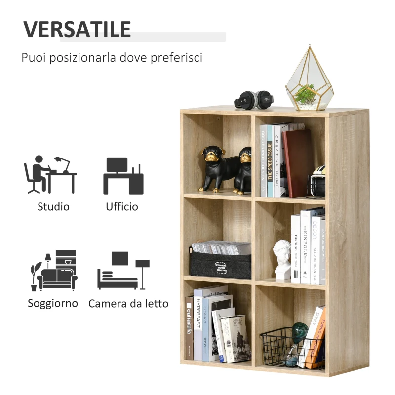 HOMCOM Mobile Libreria Moderno a 6 Cubi in Legno, 65.5x30x97.5 cm, color Rovere