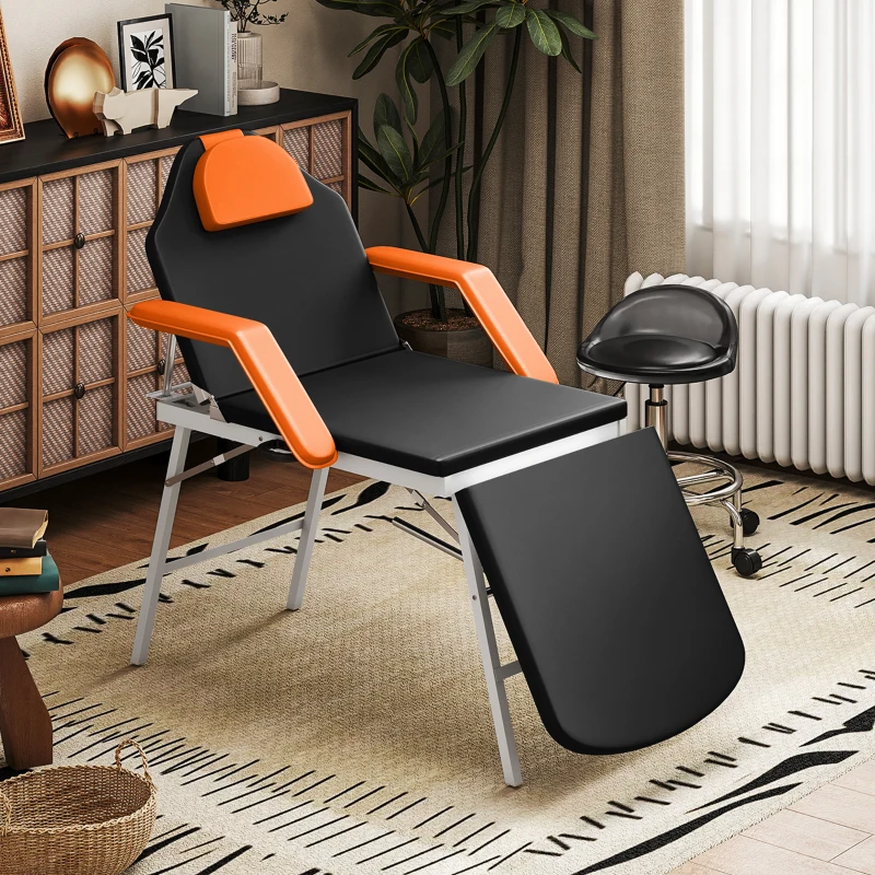 HOMCOM Lettino Massaggi Pieghevole Portatile a 3 Zone con Altezza Regolabile Poggiatesta Braccioli 182x82x68 cm Arancione