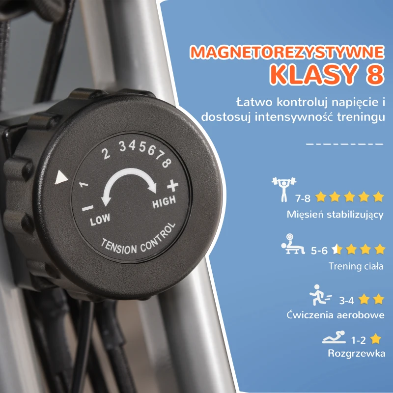 HOMCOM Rower treningowy trenażer rowerowy rower stacjonarny wyświetlacz LCD składany regulowany szary