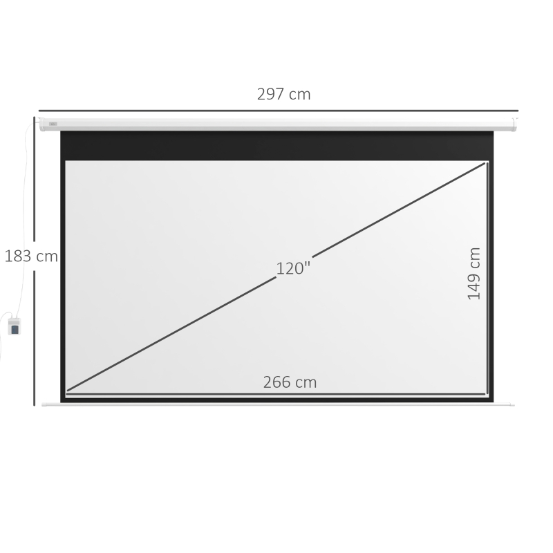 HOMCOM Beamer-Leinwand, 16:9 Format, Fernbedienung, 266 x 149 cm (120 Zoll), Weiß(m-3)