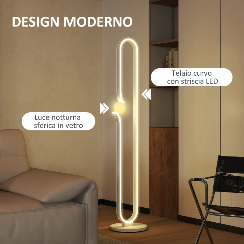 HOMCOM Lampada da Terra a LED a forma di Nota Musicale con Luminosità Regolabile e Pedale, 28x28x145 cm, Bianco