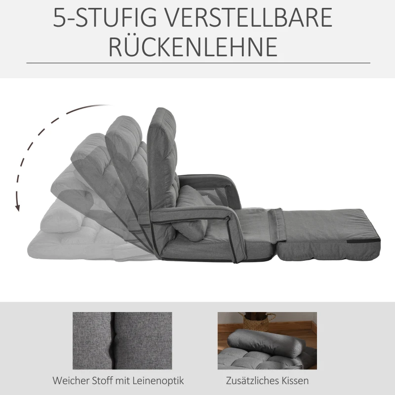 HOMCOM Schlafsessel, Polstersessel mit Bettfunktion, 5-fach verstellbar, Dunkelgrau