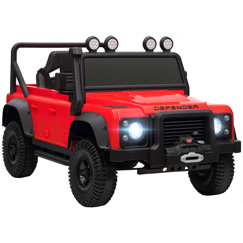 AIYAPLAY Coche Eléctrico para Niños con Licencia Land Rover 12V Control Remoto Sistema de Suspensión USB MP3 Faros Rojo