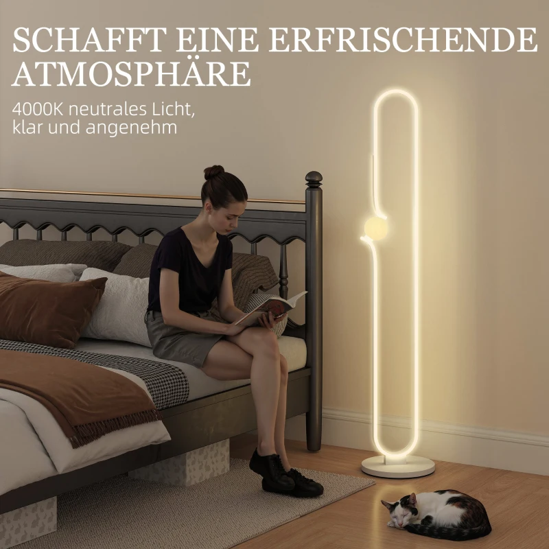 HOMCOM LED-Bodenlampe, Musiknoten-Design, Glasschirm, Metall, Kunststoff, Weiß