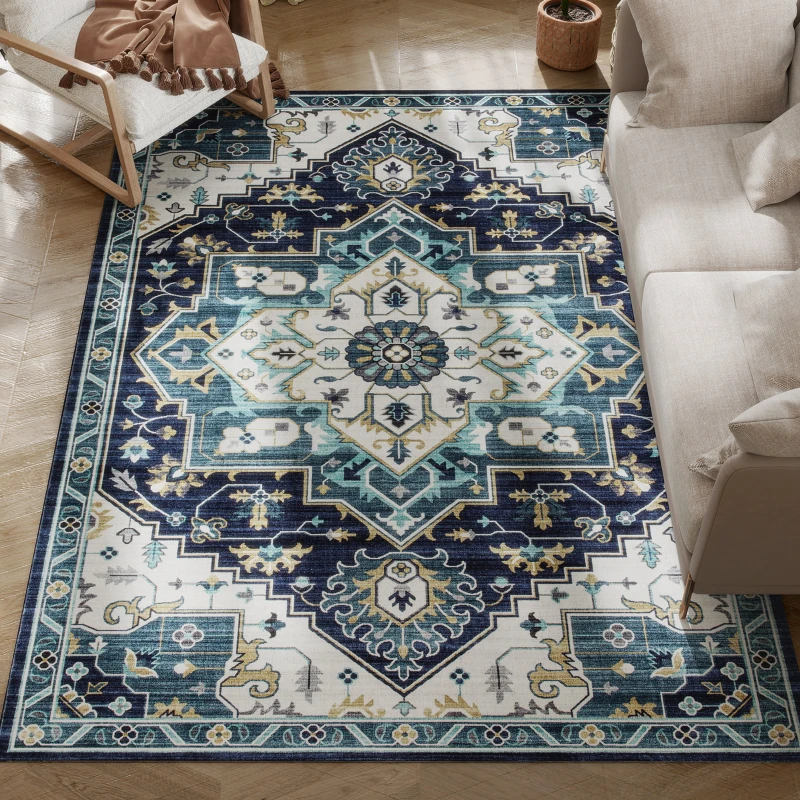 HOMCOM Tappeto Boho Antiscivolo e Lavabile a Pelo Corto per Soggiorno e Camera, 230x160 cm, Multicolore