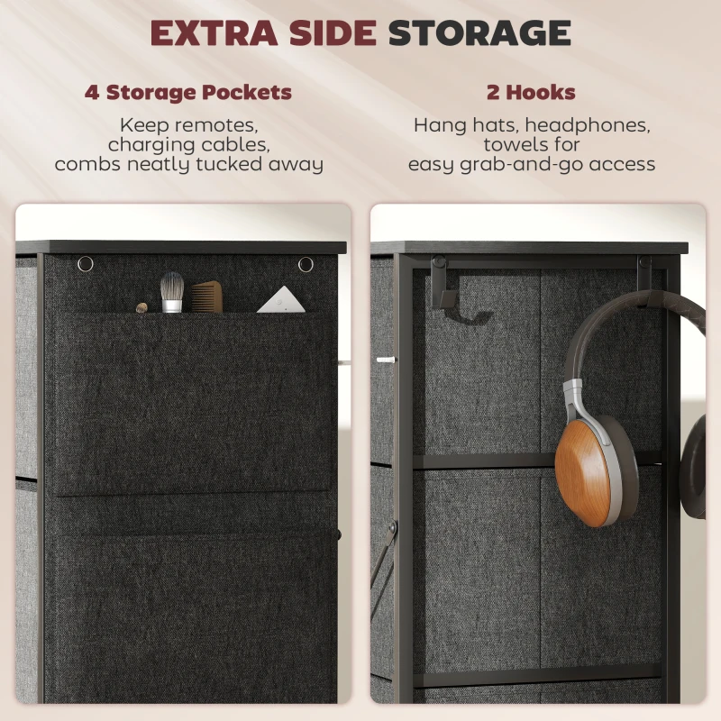 HOMCOM Chest of Four Fabric Drawers - Charcoal Grey