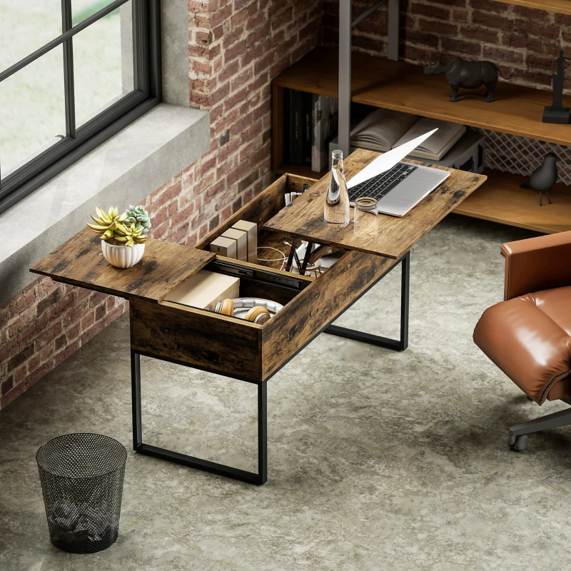 HOMCOM Mesa de Centro Elevatória com Bancada Deslizante Fecho Suave e Espaço Oculto de Arrumação 100x45x67 cm Castanho Rústico