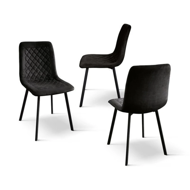 PAZZO DESIGN Set de 4 scaune Arianna din catifea neagră cu picioare metalice