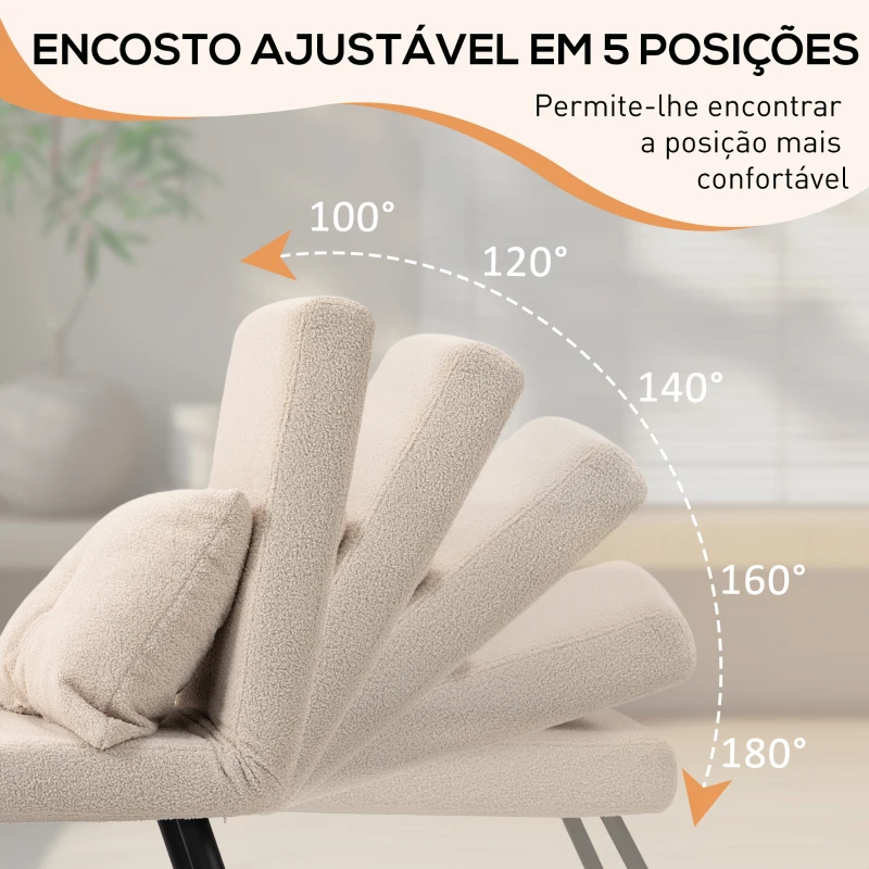 HOMCOM Poltrona Convertível em Cama Poltrona 3 em 1 Convertível em Cama com Encosto Ajustável em 5 Níveis 63x73x81 cm Bege