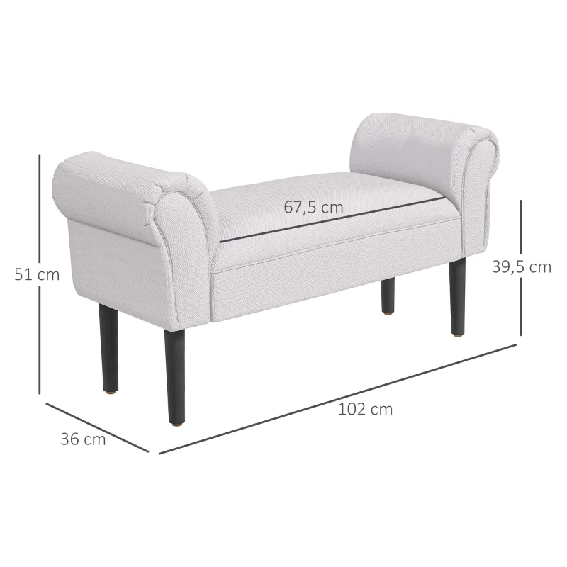 HOMCOM Taburete Pie de Cama Banqueta con Brazos Tapizada tipo Banco de Madera para Dormitorio Salón Recibidor 102x36x51cm Carga 130kg(m-3)