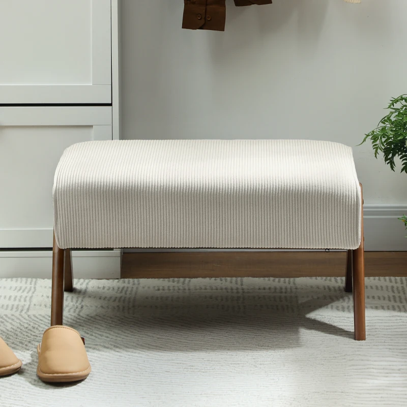 HOMCOM Apoio para Pés Estofado em Veludo Otomana Retangular com Assento Almofadado e Pés de Madeira 69x47x36 cm Bege