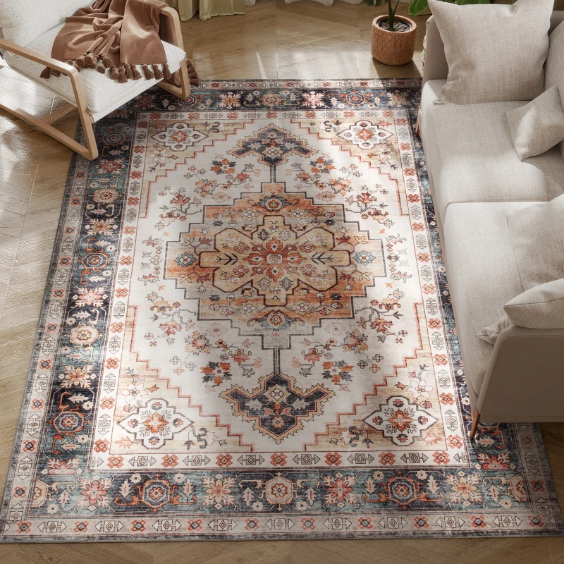 HOMCOM Alfombra Bohemia Antideslizante y Lavable de Pelo Corto para Salón y Dormitorio, 230x160 cm, Marrón