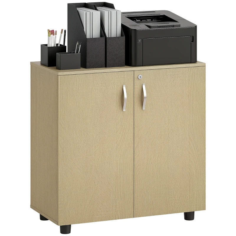 Vinsetto Mobile Ufficio Portadocumenti Multiuso con Serratura, 2 Ante e Mensola Interna, 80x40x80 cm, Rovere