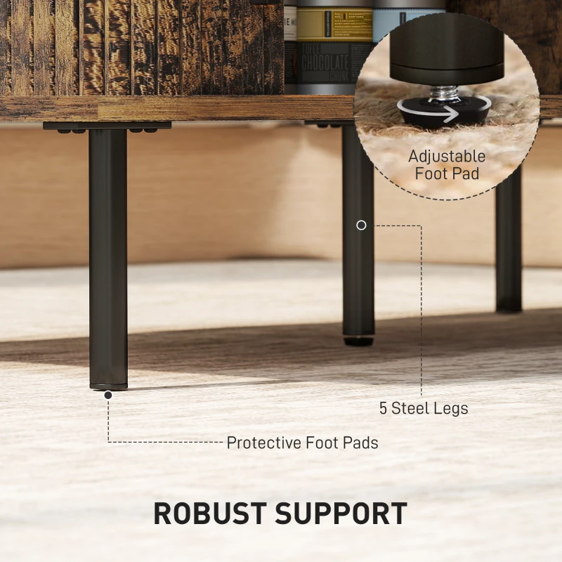 HOMCOM Coffee Table with Storage, Living Room Table with Slatted Tambour Sliding Doors and Foot Pads, Rectangular Coffee Table with Elevated Base for Living Room, Rustic Brown