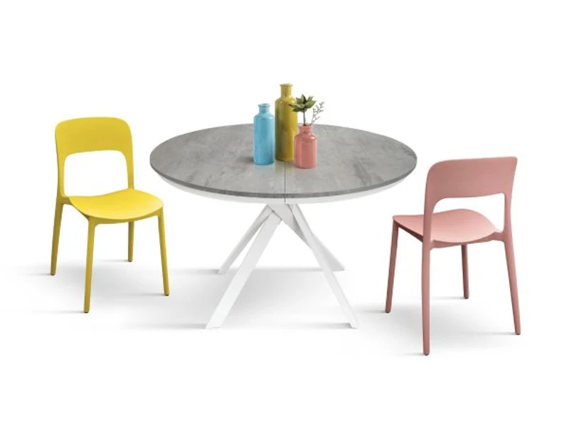 PAZZO DESIGN Masă extensibilă Lino, picioare încrucișate Shangay rotundă, fabricată în Italia, bază albă, gri pal